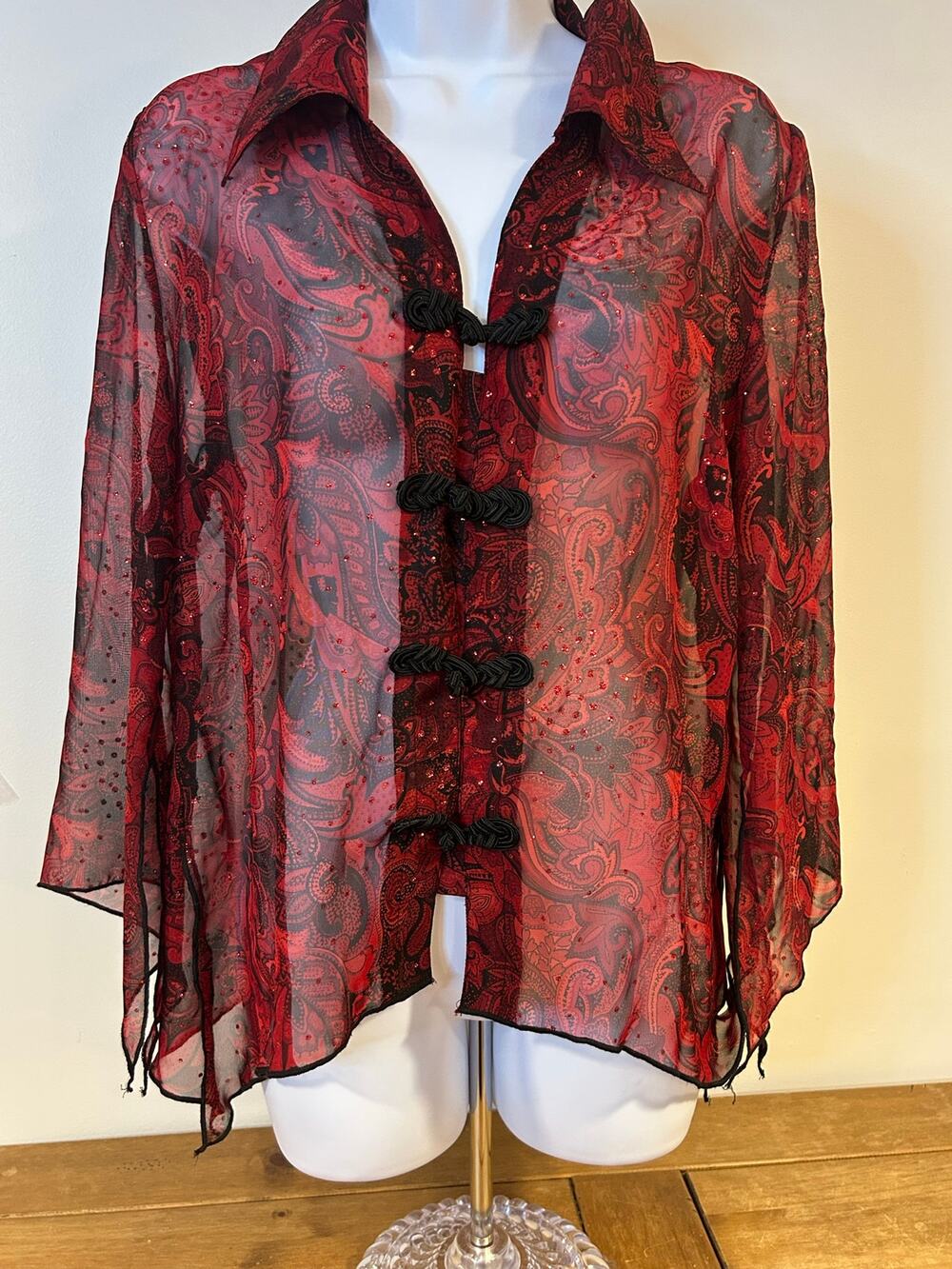 Beautiful L Red Black Japanese Inspired Dark Romantic Fairy Paisley Sheer Witchy